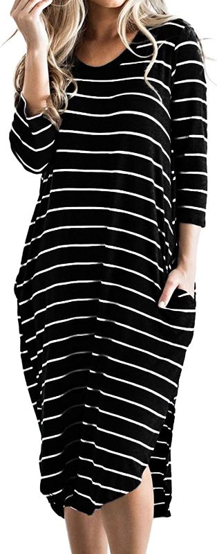 Photo 1 of CNFIO Women T Shirt Dress Oversized 3/4 Long Sleeves Striped Boho Midi Dresses with Pocket SIZE 2XL
