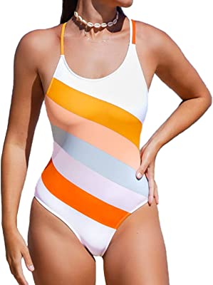 Photo 1 of OZBLUE Women One Piece Swimsuits High Waist Striped Swimwear U Neck Athletic Swimsuit for Women SIZE MEDIUM
