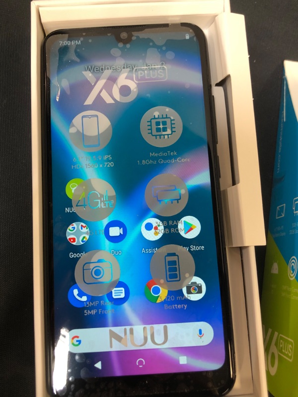 Photo 2 of NUU X6 Plus | Verizon, AT&T and T-Mobile | 4G LTE Unlocked Android 10 Smartphone | 32GB + 3GB RAM | 6.1" HD+ Display | 13 + 5 MP Camera | 3120 mAh Battery
