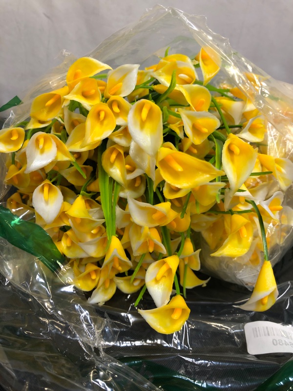 Photo 2 of 20 Bundles Calla Lily (500 Heads) Artificial Flowers for Outdoors, UV Resistant Faux Fake Plants Plastic Summer Flower Indoor Outside Hanging Planter Home Garden Porch Decor (Yellow, 20)