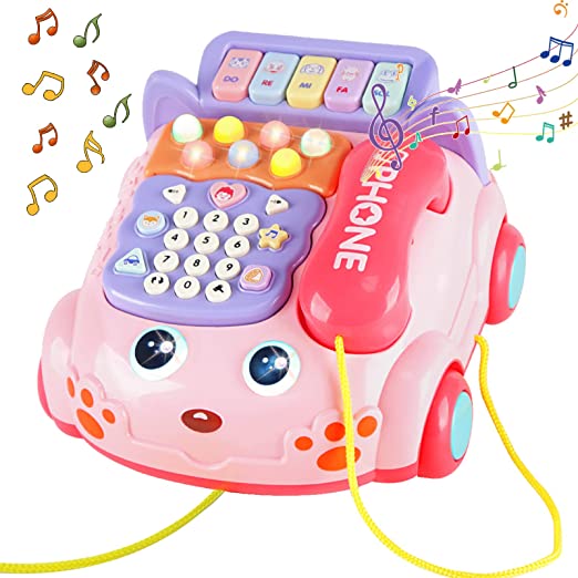 Photo 1 of Baby Phone Toy,Baby Toy Phone Cartoon Baby Piano Music Light Toy Children Pretend Phone, Kids Cell Phone Girl with Light Parent-Child Interactive Toy Gift Game Boy Girl Early Education Gift Pink