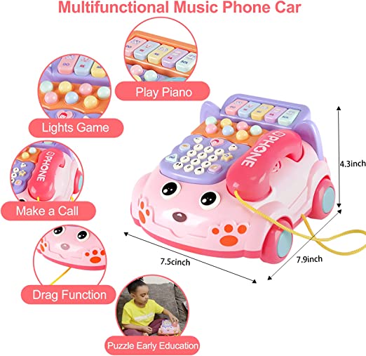 Photo 2 of Baby Phone Toy,Baby Toy Phone Cartoon Baby Piano Music Light Toy Children Pretend Phone, Kids Cell Phone Girl with Light Parent-Child Interactive Toy Gift Game Boy Girl Early Education Gift Pink