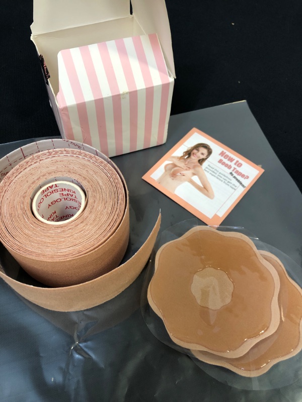 Photo 2 of Boob Tape and 2 Pcs Petal Backless Nipple Cover Set, Breathable Breast Lift Tape Boobytape for Breast Lift Athletic Tape with Silicone Breast Petals Reusable Adhesive Bra for A-E Cup Large Breast