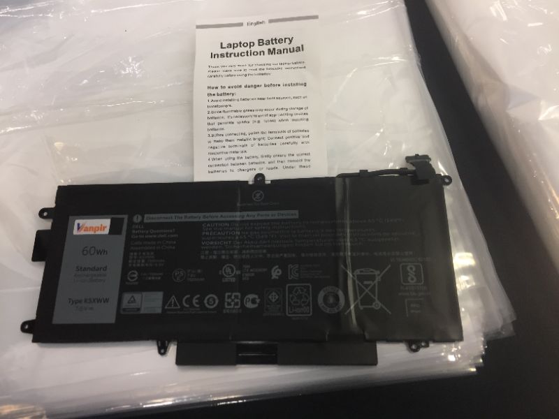 Photo 1 of VANPIR 60WH STANDARD RECHARGEABLE LI-ION LAPTOP BATTERY TYPE K5XWW 7.6V