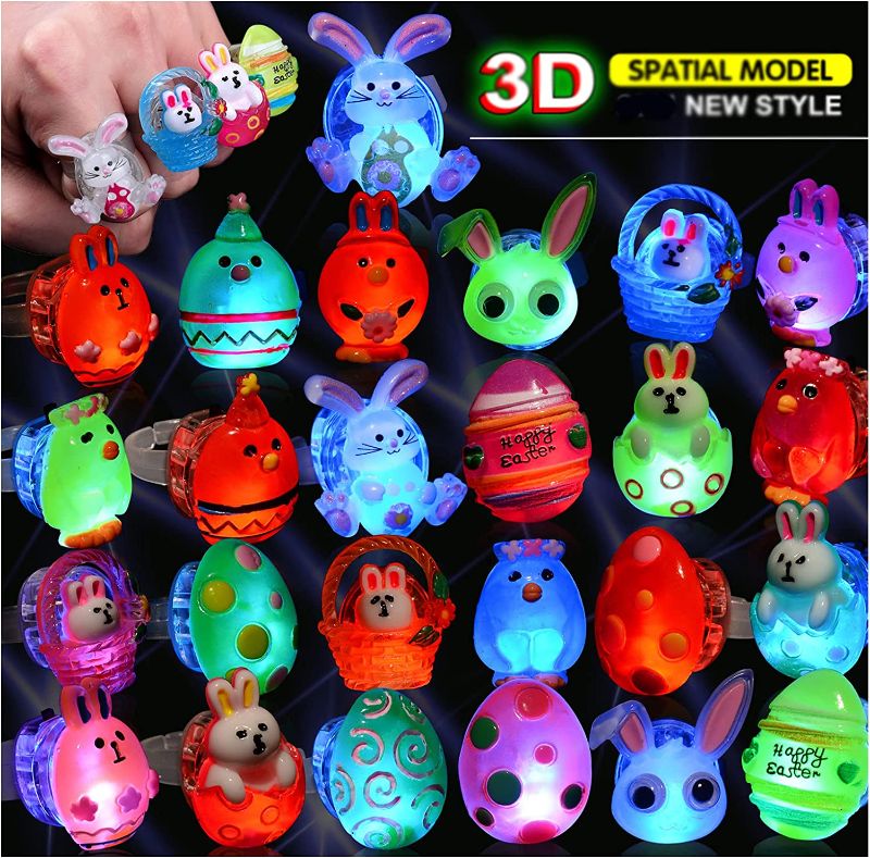 Photo 1 of FLY2SKY Easter Egg Fillers 25PC Easter Basket Stuffers Easter Egg Stuffers3D LED Finger Lights Up Rings Easter Toys Easter Party Favors Game for Kid Assorted Styles Non Candy Gift for Easter Hunt
