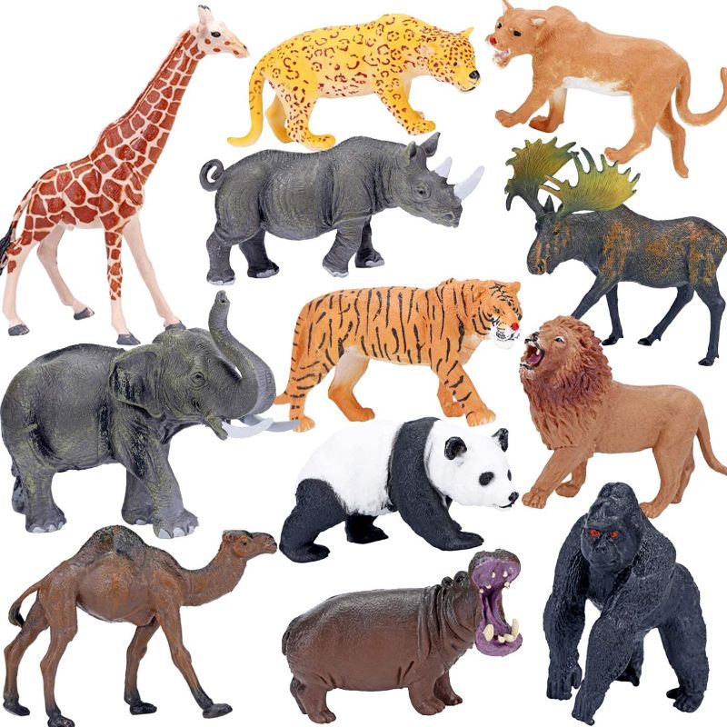 Photo 1 of Safari Animals Figures Toys, Realistic Jumbo Wild Zoo Animals Figurines Large Plastic African Jungle Animals Playset with Elephant, Giraffe, Lion, Tiger, Gorilla for Kids Toddlers, 12 Piece Gift Set 5 x 3 x 4 inches (MISSING 1 ANIMAL TOY)

