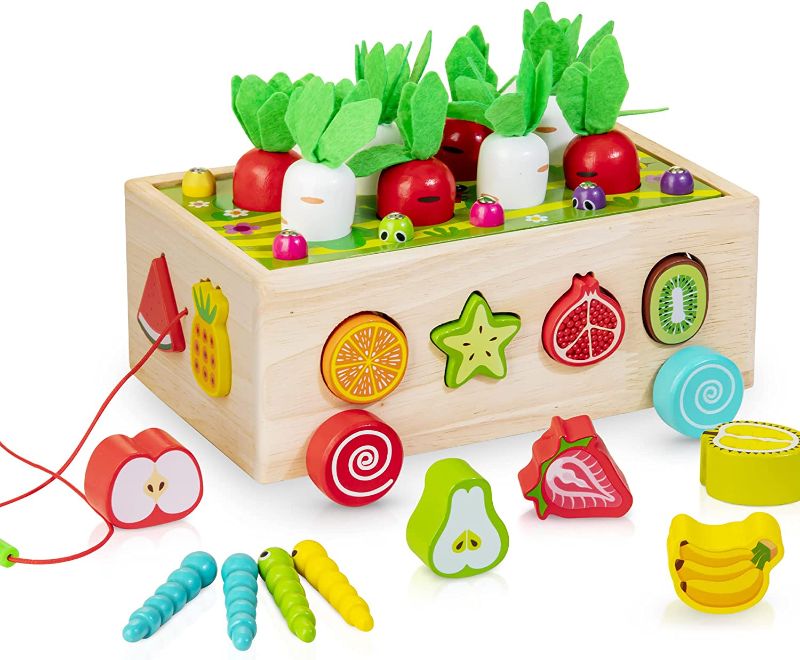 Photo 1 of Wooden Montessori Toys Carrot Harvest Game Learning Education Toys for 2 3 4 Year Old Shape Sorter Fine Motor Skills Puzzle Baby Boys Girls Gifts Toddler Activities 8.66 x 3.7 x 6.5 inches


