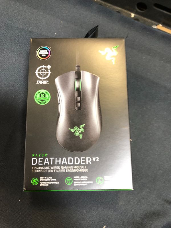 Photo 3 of Razer DeathAdder V2 Gaming Mouse: 20K DPI Optical Sensor - Fastest Gaming Mouse Switch - Chroma RGB Lighting - 8 Programmable Buttons - Rubberized Side Grips - Classic Black
