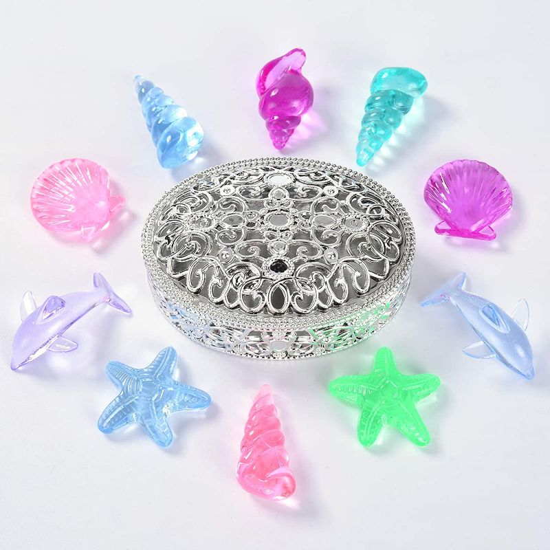 Photo 1 of Diving Gem Pool Toy Colorful Marine Animals Ocean Theme Diamond Set With Treasure Pirate Box Summer Swimming Gem Diving Toys Set Dive Throw Toy including Starfish conch And dolphin gem (silver white)
