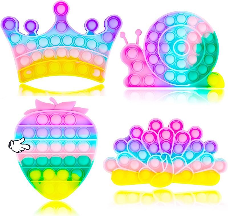 Photo 1 of 4 Pack Pop Sensory Toy Popping Popper Anxiety Autism Stress Pressure Bubble Silicone Game Gift Special Need Kid Teen Adult Friend ADHD Snail Peacock Crown
