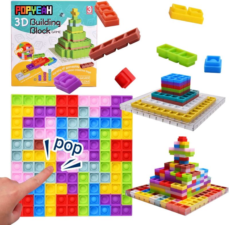 Photo 1 of 121pcs Fidget Block Push Pop Bubble Fidget Toy 3D Building Jigsaw Puzzle Board Games DIY Sensory Toys Stress Relief for Adults and Kids
