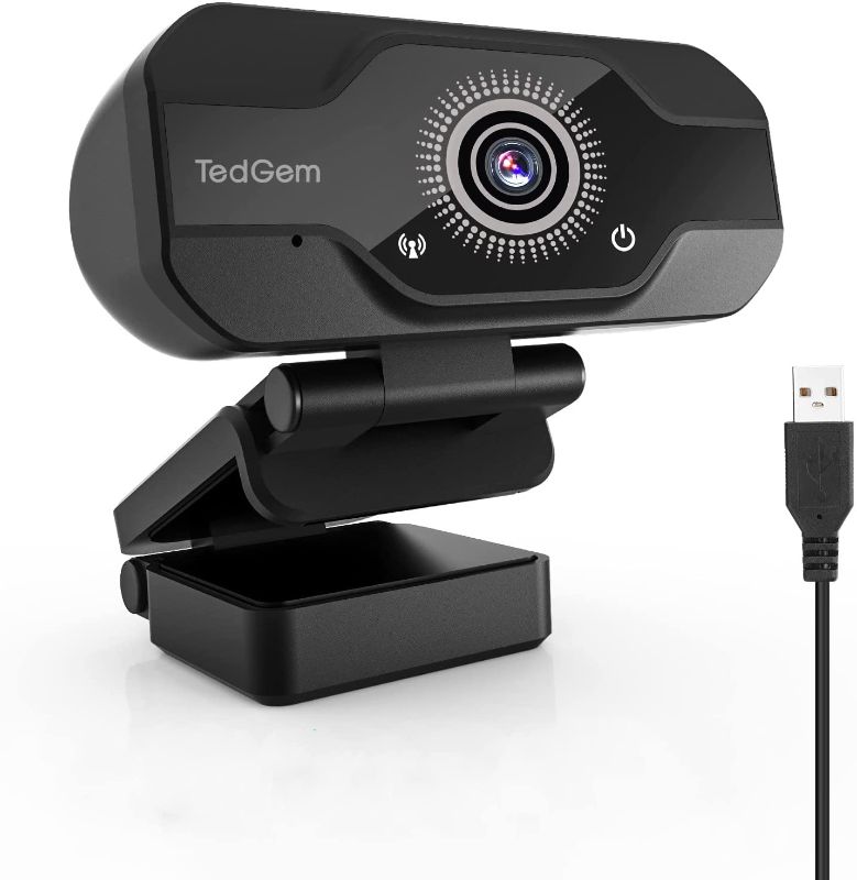 Photo 1 of Webcam, TedGem Webcam for Laptop USB, PC Camera Webcam with Microphone for Streaming, Video Calling and Recording, Gaming, Supports Windows, Android, Linux (Black)
