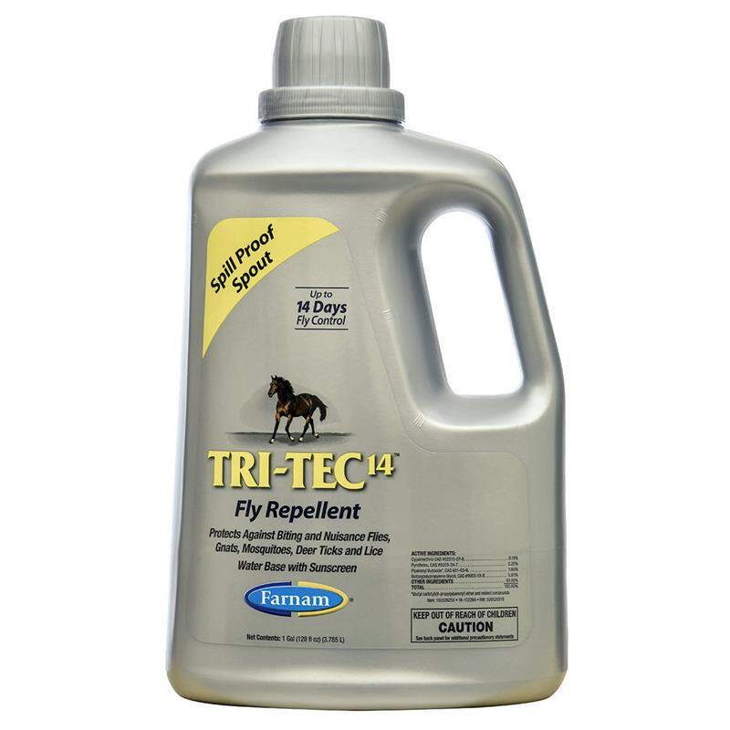 Photo 1 of  Farnam Tri-Tec 14 Fly Repellent for Horses, Kills, Repels, Protects, 128 ounces items packaging is bent but item is not damaged 