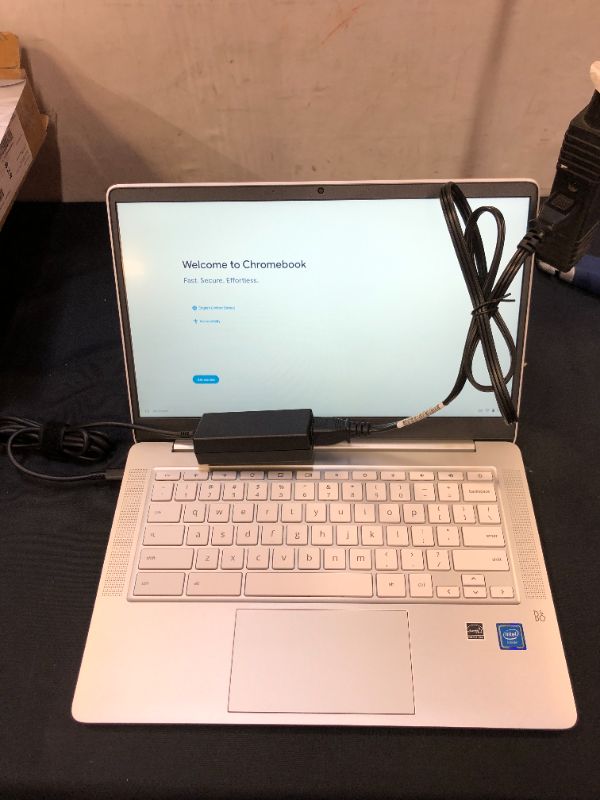 Photo 2 of TESTED - USED - HP Chromebook 14 Laptop, Intel Celeron N4020, 4 GB RAM, 32 GB eMMC, 14” HD Micro-Edge Display, Chrome OS, Thin & Portable, 4K Graphics, Snow White Keyboard (14a-na0023nr, 2021, Ceramic White)
