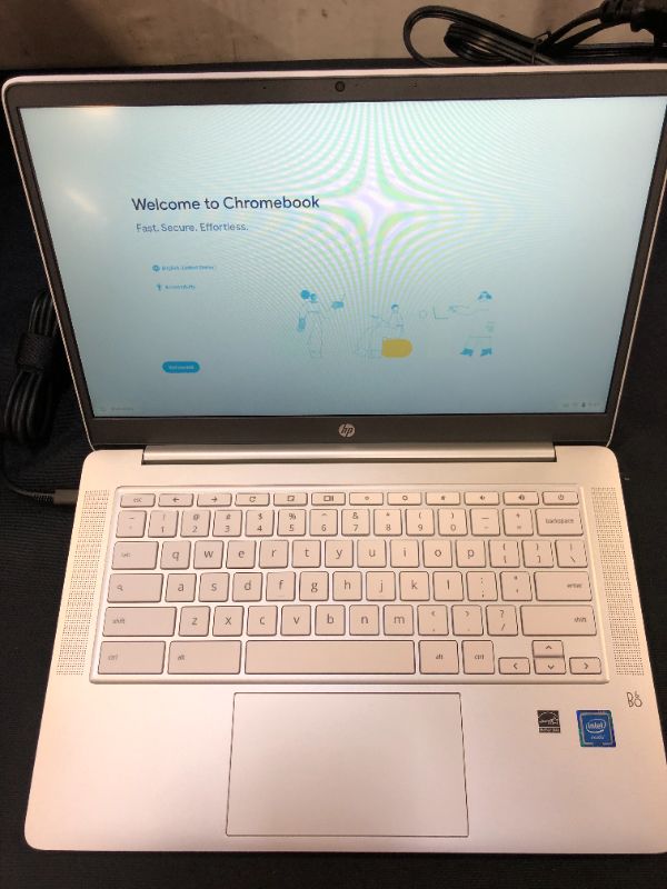Photo 3 of TESTED - USED - HP Chromebook 14 Laptop, Intel Celeron N4020, 4 GB RAM, 32 GB eMMC, 14” HD Micro-Edge Display, Chrome OS, Thin & Portable, 4K Graphics, Snow White Keyboard (14a-na0023nr, 2021, Ceramic White)