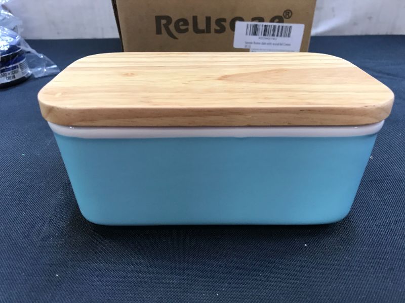 Photo 1 of BUTTER DISH WITH WOOD LID (BLUE)