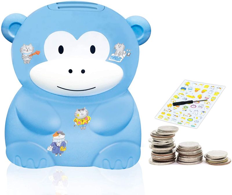 Photo 1 of 3 PACK - Piggy Bank, Money Box with Automatic Counting for Boys, Girls and Adults ,Counter Bank with LCD Display, Money Jar with Child Stickers, Best Gift for Any Festivals (Monkey)