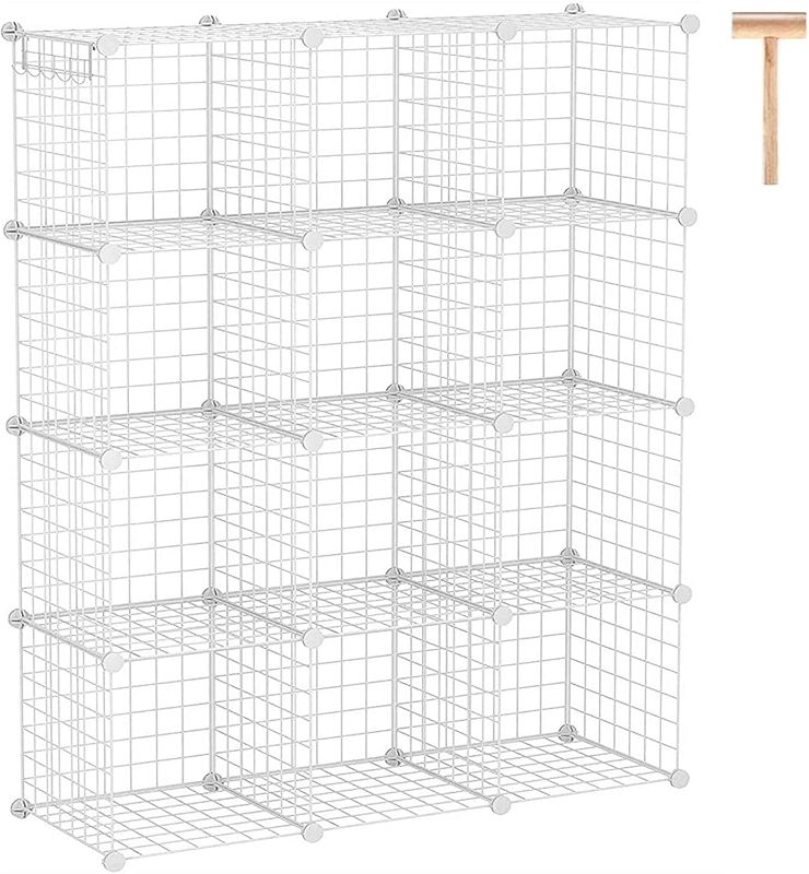 Photo 1 of C&AHOME Wire Cube Storage, 12-Cube Organizer Metal, Wire C Grids Storage, Storage Bins Shelving, Modular Bookshelf Shelf, Closet Cabinet Ideal for Bedroom, Office 36.6”L x 12.4”W x 48.4”H White
PACKAGING IS DAMAGED 