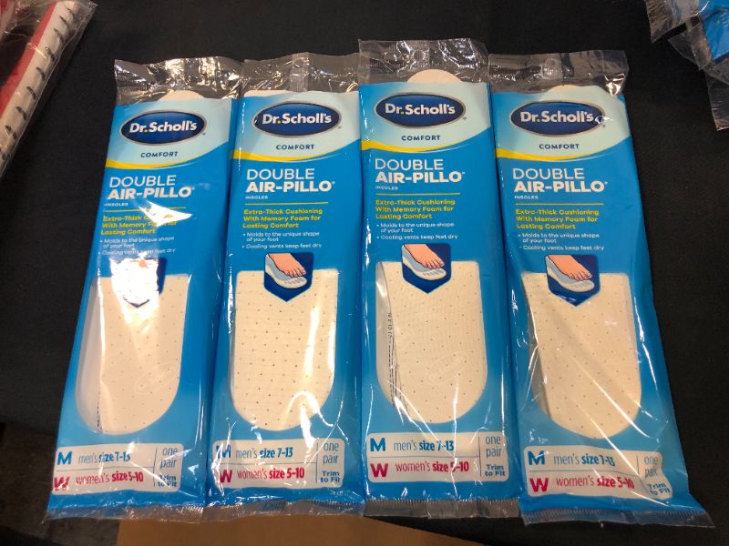 Photo 1 of 4 pack - Dr. Scholl’s Comfort Double Air-Pillo Insoles, Men’s Size 7-13, Women’s Size 5-10 