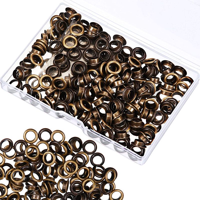 Photo 1 of 400 Pieces Metal Grommets Eyelets Self Backing with Flat Washer for Bead Clothes Leather Canvas Cores DIY Craft (12.7 mm, Bronze)