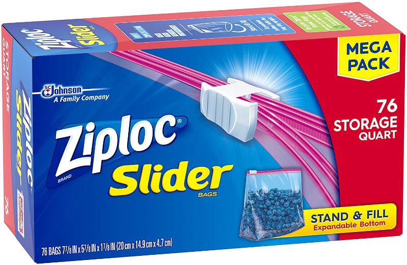 Photo 1 of 2 PACK - Ziploc Quart Food Storage Slider Bags, Power Shield Technology for More Durability, 76 Count