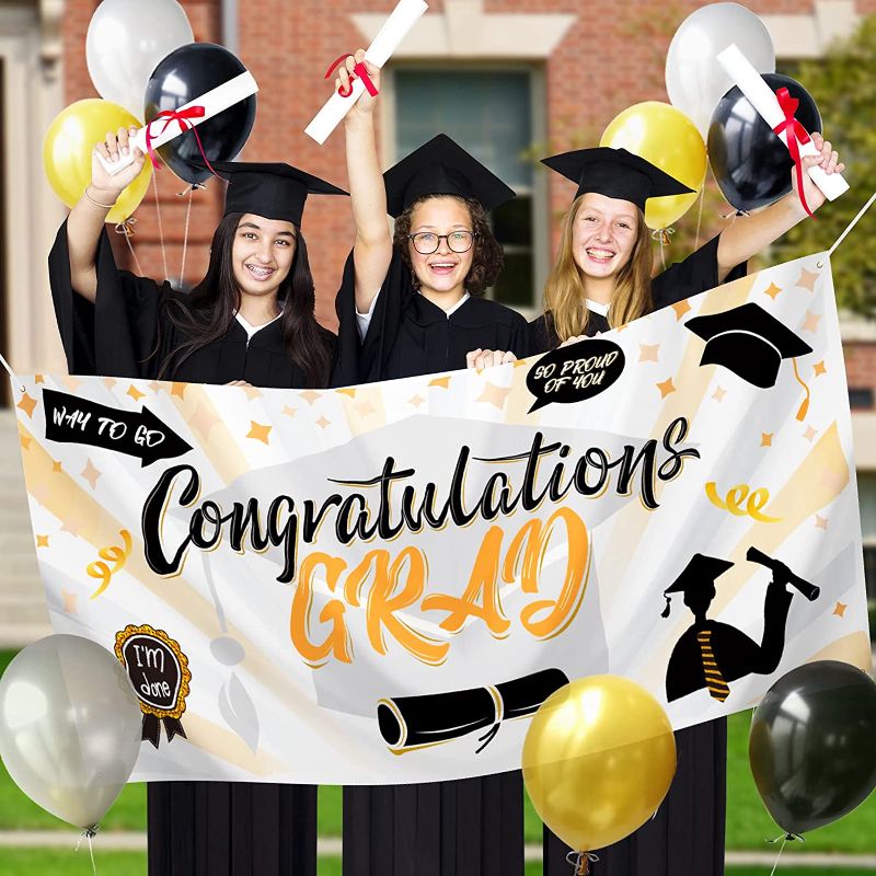 Photo 1 of 2 PACK - Graduation Decorations 2022, Congrats Grad Banner Party Supplies 24PCS - Extra Large 70" X 36" Congratulations Graduate Banner Party Backdrop With Balloons Outdoor Indoor Banner Decor