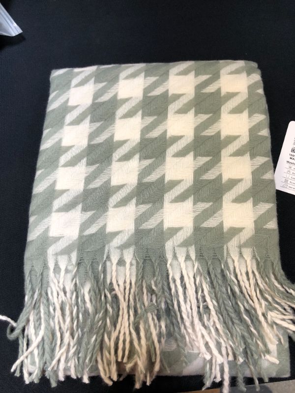 Photo 1 of 100% POLYESTER PATTERN SCARF WITH TASSEL (SAGE,CREAM)