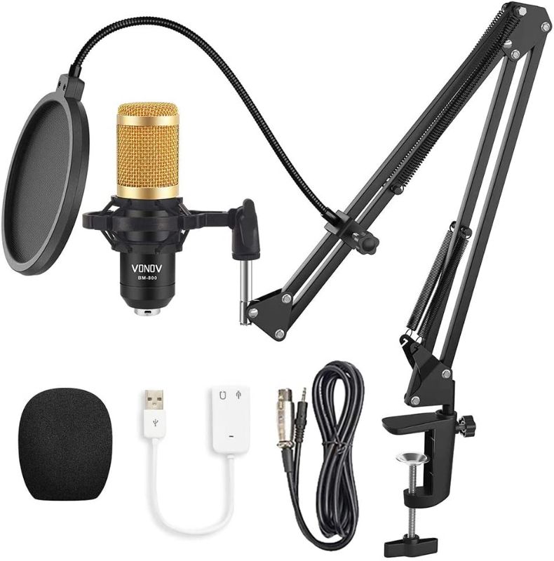 Photo 1 of USB Condenser Microphone, PC Microphone Kit with Professional Sound Chipset Boom Arm Set, 192KHZ/24Bit Plug & Play PC Streaming Mic, Studio Cardioid Mic for Recording YouTube Gaming Podcasting