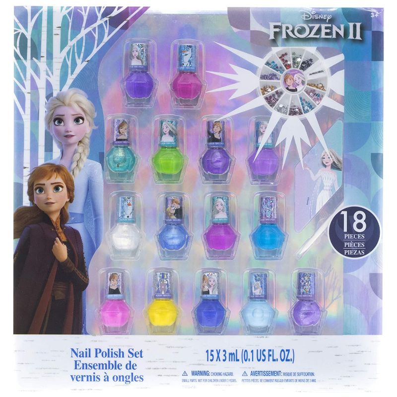 Photo 1 of Disney Frozen 2 - Townley Girl Non-Toxic Peel-Off Nail Polish Set with Glittery and Opaque Colors with Nail Gems for Girls Kids Ages 3+, Perfect for Parties, Sleepovers and Makeovers, 18 Pcs
PACKAGING IS DAMAGED 