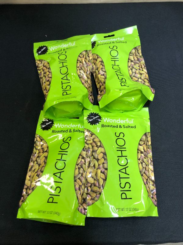 Photo 2 of 4 PACK - Wonderful Pistachios, No Shells, Roasted and Salted Nuts, 12 Ounce Resealable Bag EXP JULY 2022