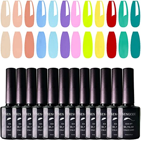 Photo 1 of 12 Colors Gel Nail Polish Set, Nude Blue Purple Pink Red Green Yellow UV LED Soak Off Gel Nail Polish Kit
