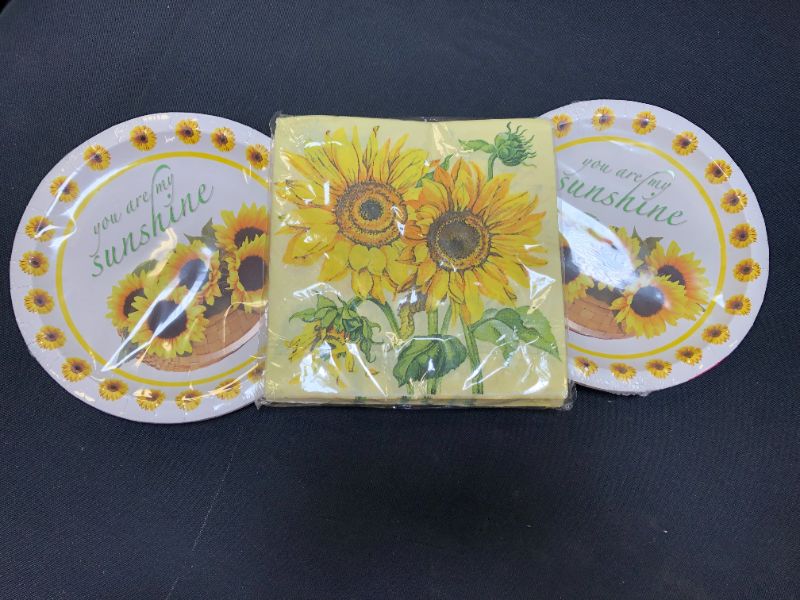 Photo 3 of AMZPTBOY Sunflower Birthday Party Supplies and Decorations for 20 Guest,You are My Sunshine Design Plates,Cake Plates and Napkins-Disposable Tableware for kid Birthday and Baby Shower
