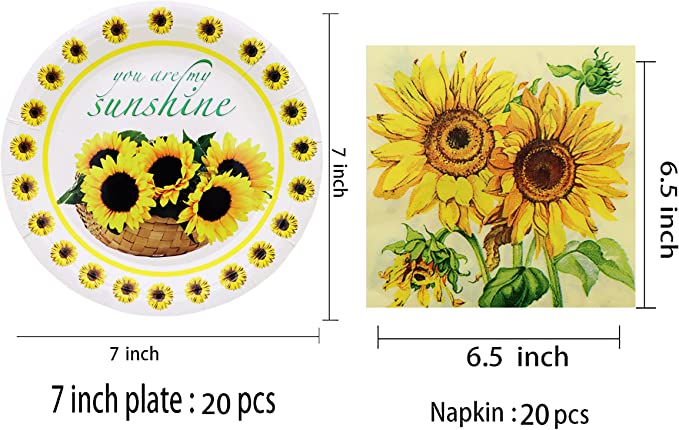 Photo 1 of AMZPTBOY Sunflower Birthday Party Supplies and Decorations for 20 Guest,You are My Sunshine Design Plates,Cake Plates and Napkins-Disposable Tableware for kid Birthday and Baby Shower
