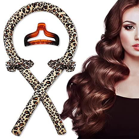 Photo 1 of Heatless hair curling ribbon, Heatless curling rod headband for women long hair, Leopard Heatless Curls Sleeping Soft Rubber Hair Rollers, Include heatless hair curler and Curling ribbon for hair Clip
