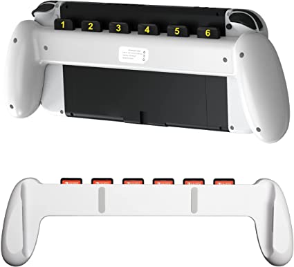 Photo 1 of Grip for Nintendo Switch OLED with 6 Game Cartridges Storage Slots, Handheld Mode Switch Case, Comfortable & Ergonomic Grip Case (White)
