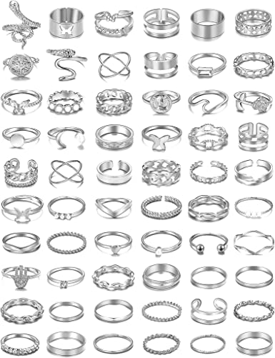 Photo 1 of 60 PCS (51 of 60) Gold Knuckle Rings Set for Women Girls, Vintage Stackable Rings, Boho Silver Butterfly Snake Rings Pack
