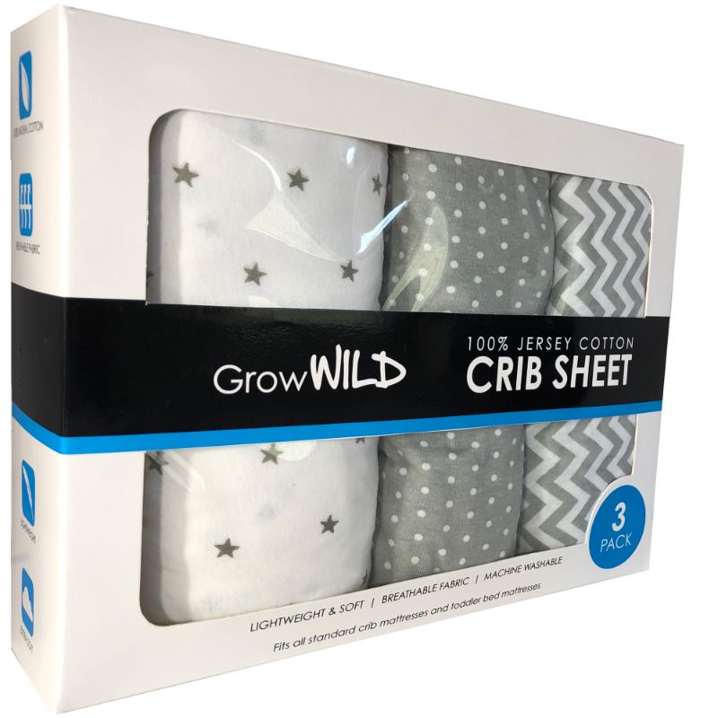 Photo 1 of GROW WILD PREMIUM CRIB SHEET CHEVRON POLKA DOT STAR 3 PACK 