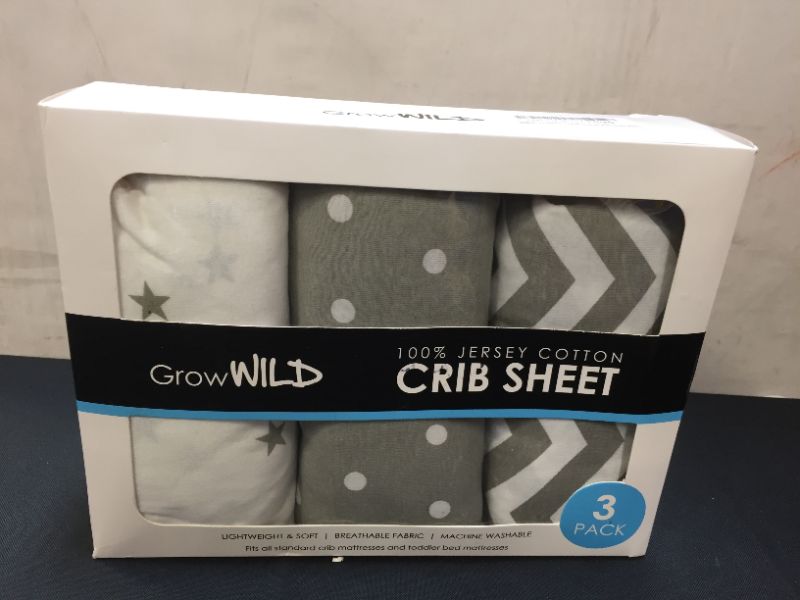 Photo 2 of GROW WILD PREMIUM CRIB SHEET CHEVRON POLKA DOT STAR 3 PACK 