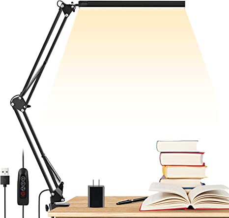 Photo 1 of LED Desk Lamp, ENOCH 14W Eye-Caring Metal Swing Arm Desk Lamp with Clamp, 3 Modes, 30 Brightness Dimmable Clamp Desk Light with Memory Function/USB Adapter, Architect Table Desk Lamps for Home Office

