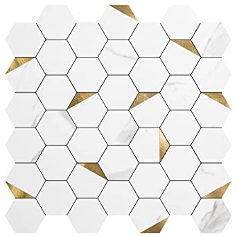 Photo 1 of Art3d 10-Sheet Peel and Stick Backsplash for Kitchen Décor, Self-Adhesive Tile Hexagon Mosaic Tiles - 	12.5 x 12.1"
