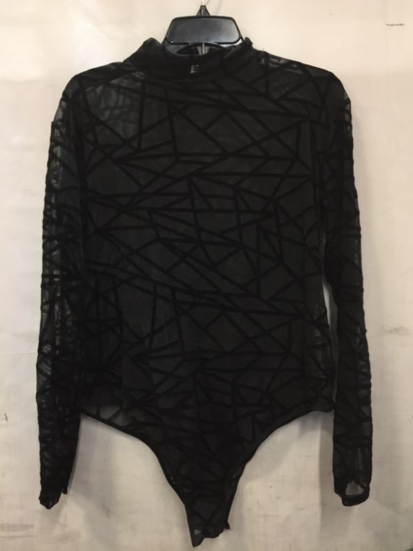 Photo 1 of WOMENS BLACK MESH  BODYCON SHIRT WITH TEXTURED VELVET PATTERN  --- 2XL