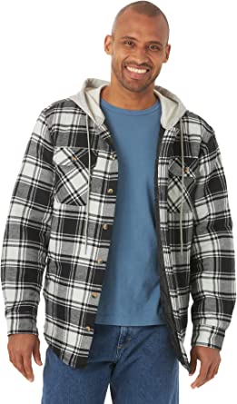 Photo 1 of Wrangler Authentics Men's Long Sleeve Quilted Lined Flannel Shirt Jacket with Hood size large 