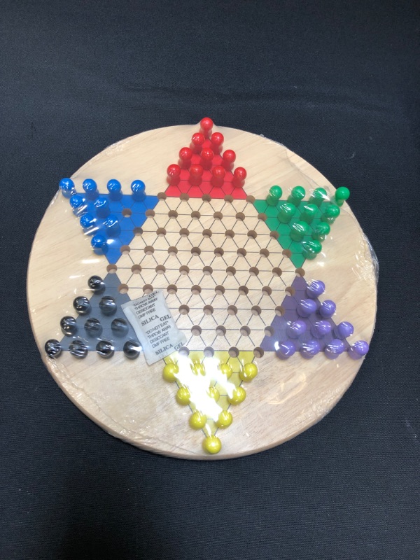 Photo 2 of Brybelly Chinese Checkers Game Set with 11.5 in Natural Wood Checkers Board | 60 Wood Marbles in 6 Bright Colors for Adults, Boys and Girls Game Playing