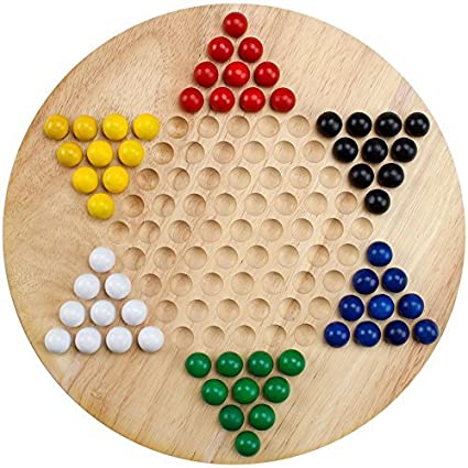 Photo 1 of Brybelly Chinese Checkers Game Set with 11.5 in Natural Wood Checkers Board | 60 Wood Marbles in 6 Bright Colors for Adults, Boys and Girls Game Playing