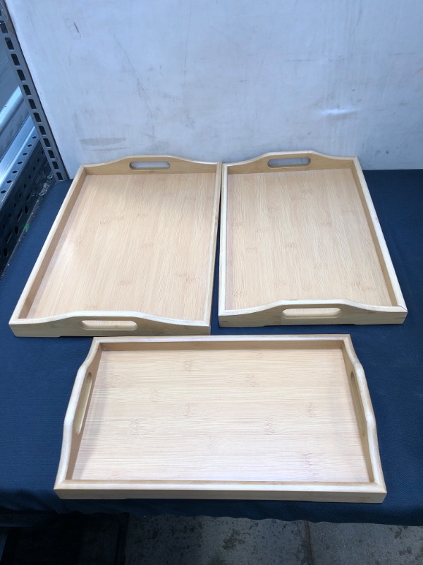 Photo 2 of 3 Pack Serving Tray,Large Bamboo Serving Tray with Handles Wood Serving Tray Set for Coffee,Food,Breakfast,Dinner ( some corners are loose ) 