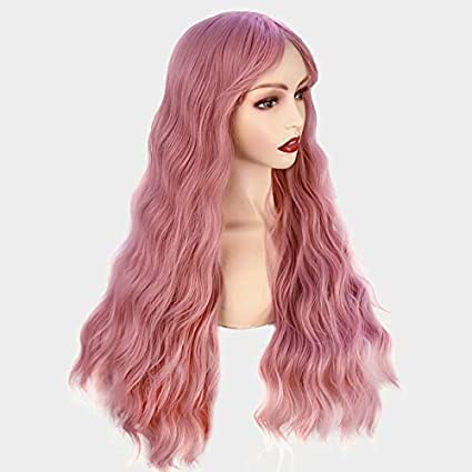 Photo 1 of Long Wavy Wig, Women's pink wigs Soft and smooth, strong heat resistance.Long Fluffy Curly Wavy Hair Wigs.With Air Bangs Silky Full Heat Resistant Synthetic Wigs(Pink)