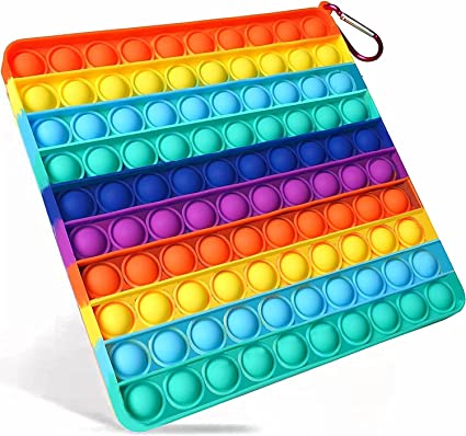 Photo 1 of Big Size Push Pop Bubble Sensory Fidget Toys,100 Bubbles Stress Reliever Silicone Pressure Relieving Toy,for Kids Autism and Adult Anxiety Easy to Grasp Pop Silicone Toy (8 Inch,Rainbow,Square)
