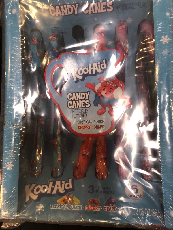 Photo 3 of  Kool-Aid Flavored Candy Canes - 3 Flavors: Tropical Punch, Cherry, Grape - 12 Count / 2 pack BB - 7-25-2023