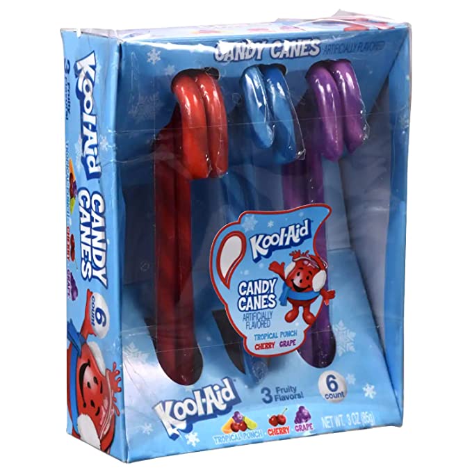 Photo 2 of  Kool-Aid Flavored Candy Canes - 3 Flavors: Tropical Punch, Cherry, Grape - 12 Count / 2 pack BB - 7-25-2023