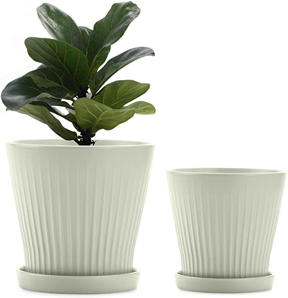 Photo 1 of FairyLavie High-end Plant Pots, 7.3+5.9 Inch Ceramic Pots Planters with Drainage Hole and Saucers, Flower Pots for Indoor Outdoor Plant, Great for Home Decor, Set of 2